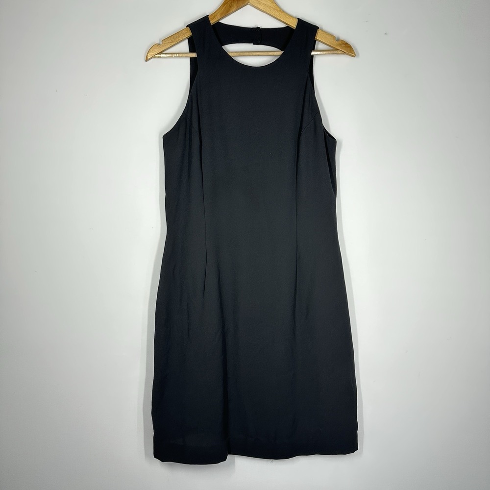 Adrianna Papell Black Midi Sleeveless Open Back 12 Formal Party Sheath Cocktail